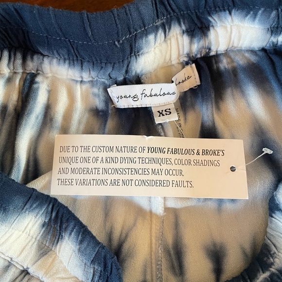 NWT Young Fabulous & Broke Palms Tie Dye Split Front Pants in Blue White Size XS - Picture 5 of 8